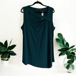 Belldini Winter Teal‎ Sleeveless 3X Rhinestone Caged Neckline Sleeveless Top NWT